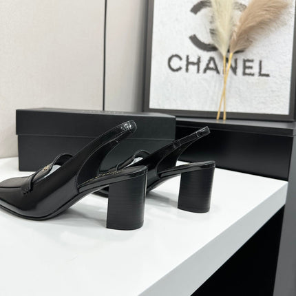 CHANEL 26S SLINGBACK LOAFER PUMPS IN BLACK PATENT CALFSKIN