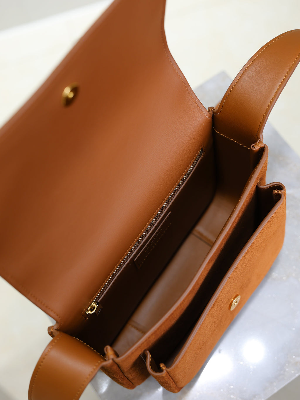 YSL 25S NIKI SATCHEL 22 IN DARK CARAMEL SUEDE GOLD HARDWARE