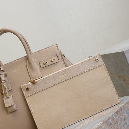 YSL 25S SAC DE JOUR GM 32 IN DARK BEIGE SUPPLE GRAINED CALFSKIN