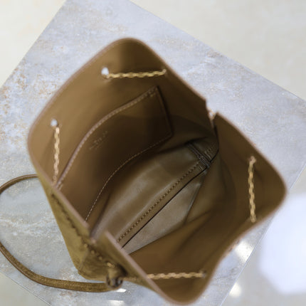 YSL 25S POCHON BAG 24 IN CARAMEL COGNAC SUEDE GOLD HARDWARE