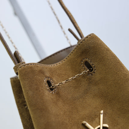 YSL 25S POCHON BAG 24 IN CARAMEL COGNAC SUEDE GOLD HARDWARE
