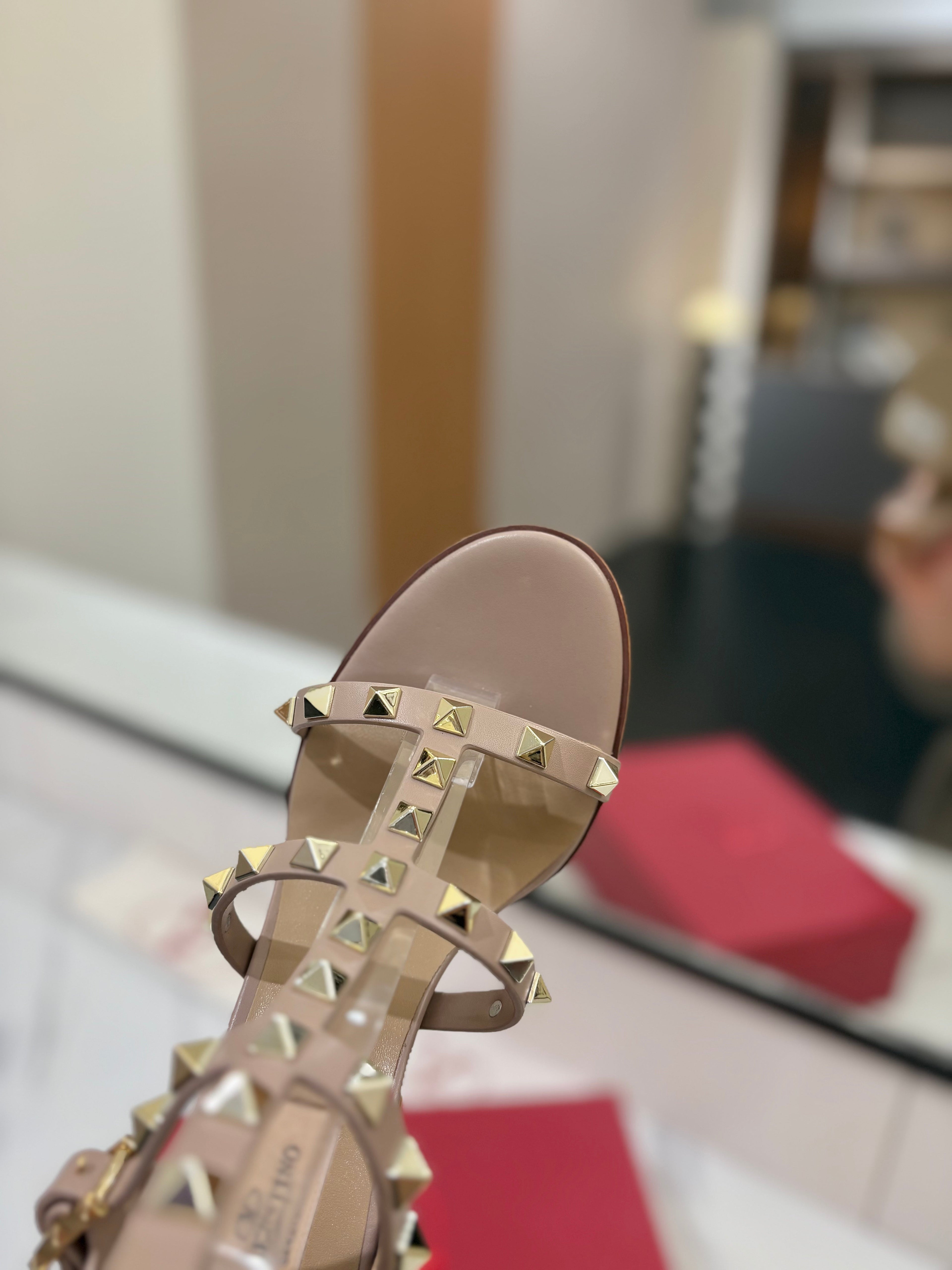 VALENTINO 26S STUDDED HIGH HEEL SANDALS 90 MM IN NUDE CALFSKIN