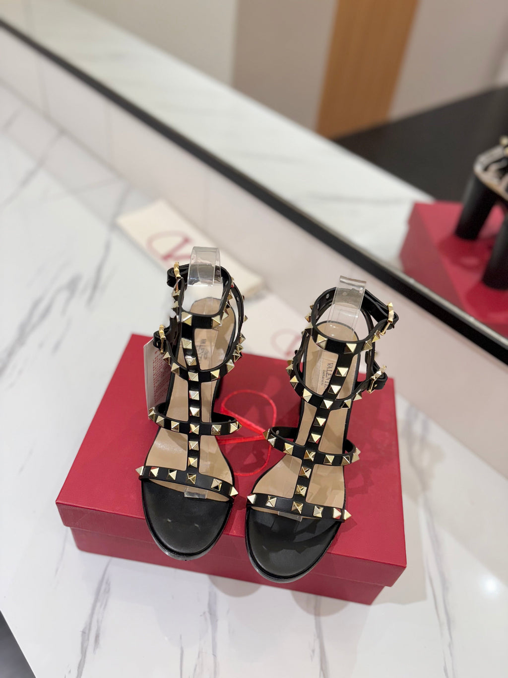 VALENTINO 26S STUDDED HIGH HEEL SANDALS 90 MM IN BLACK CALFSKIN