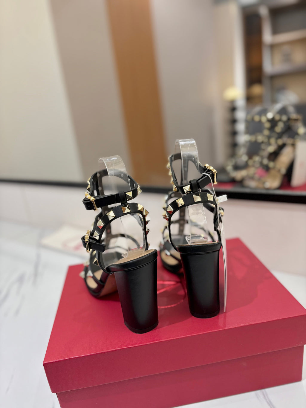 VALENTINO 26S STUDDED HIGH HEEL SANDALS 90 MM IN BLACK CALFSKIN