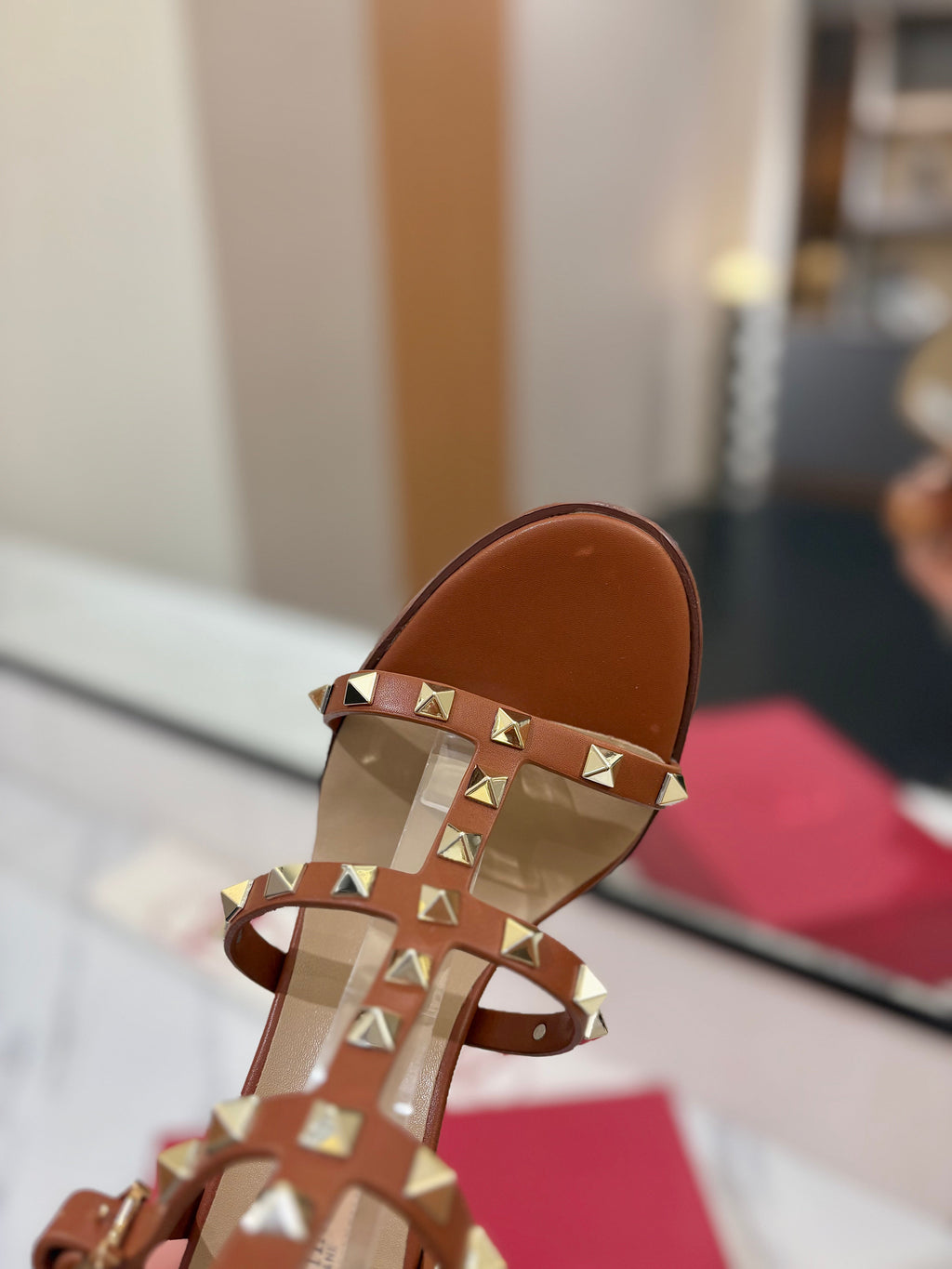 VALENTINO 26S STUDDED HIGH HEEL SANDALS 90 MM IN BROWN CALFSKIN