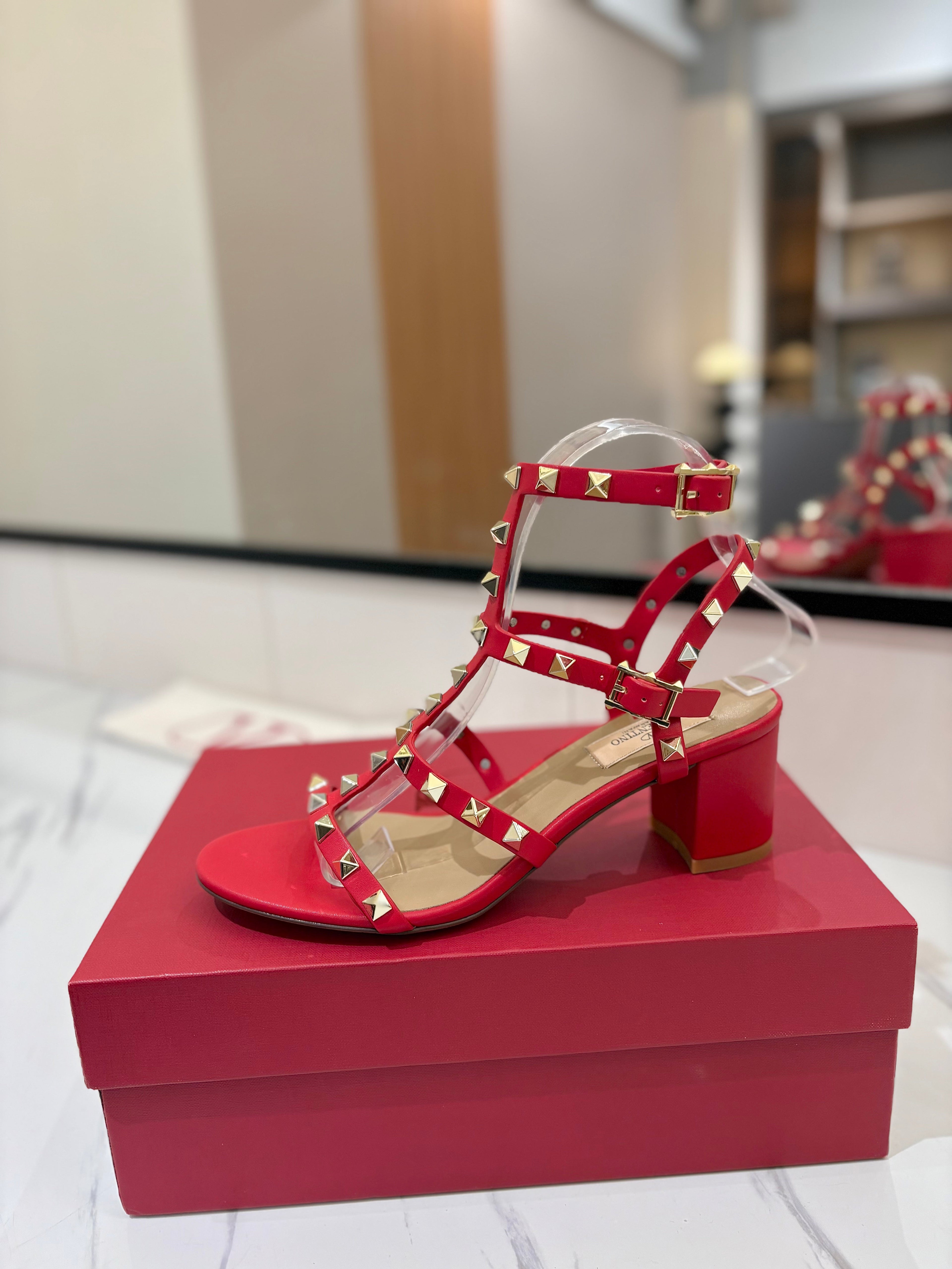 VALENTINO 26S STUDDED HIGH HEEL SANDALS 65 MM IN RED CALFSKIN