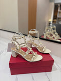 VALENTINO 26S STUDDED HIGH HEEL SANDALS 65 MM IN CREAM WHITE CALFSKIN
