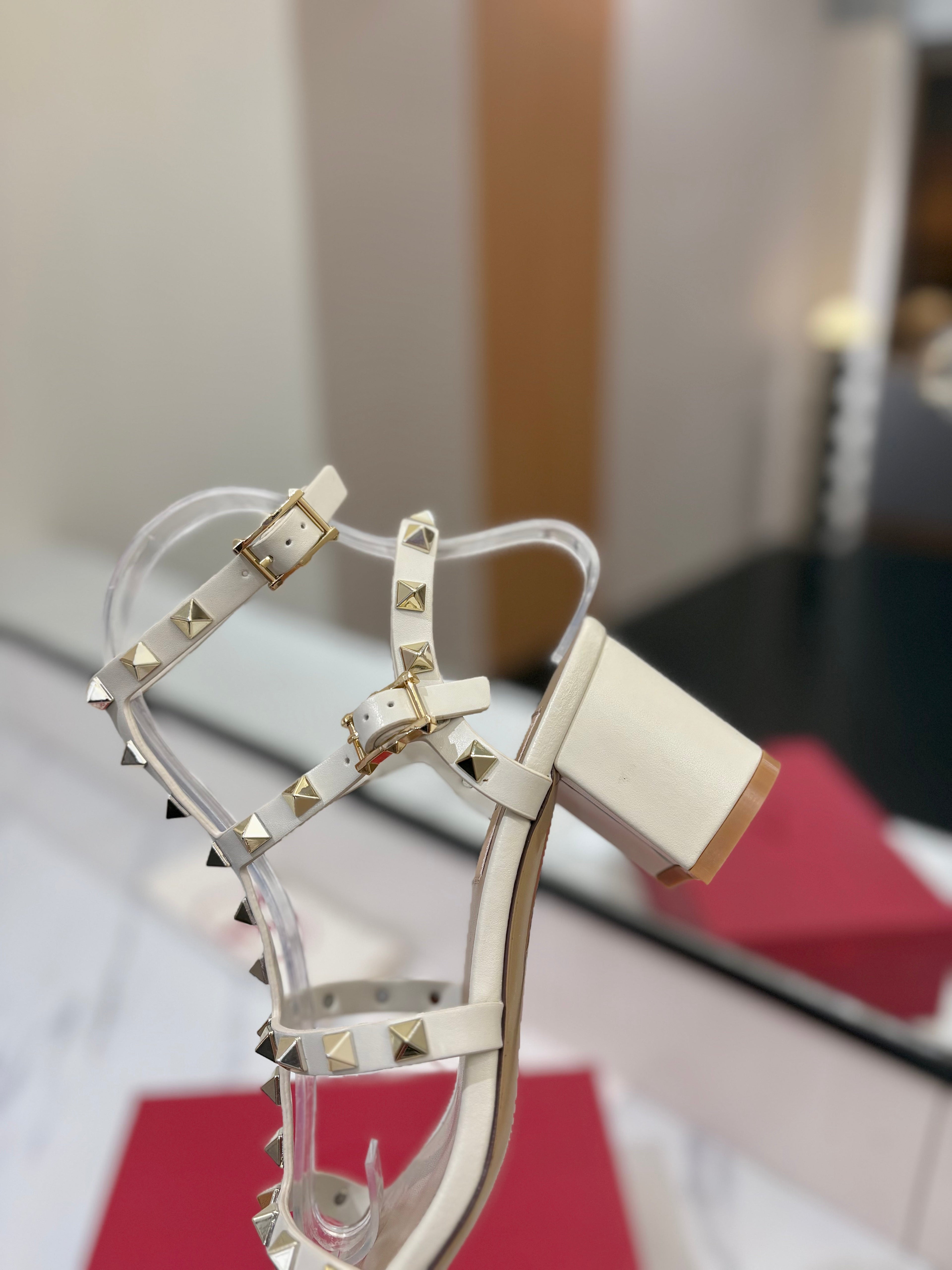 VALENTINO 26S STUDDED HIGH HEEL SANDALS 65 MM IN CREAM WHITE CALFSKIN
