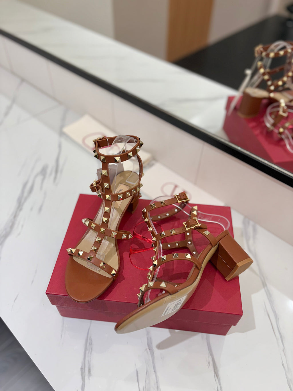 VALENTINO 26S STUDDED HIGH HEEL SANDALS 65 MM IN BROWN CALFSKIN