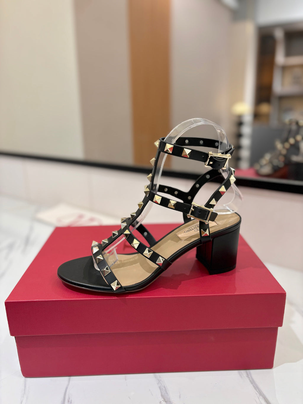 VALENTINO 26S STUDDED HIGH HEEL SANDALS 65 MM IN BLACK CALFSKIN