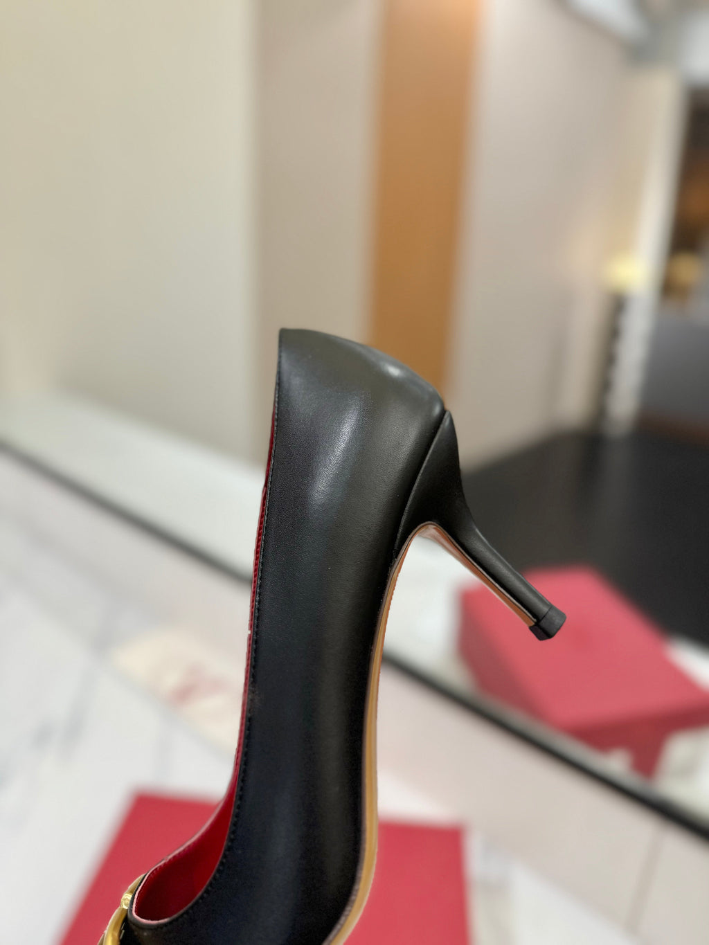 VALENTINO 26S HIGH HEELS 75 MM IN BLACK SMOOTH CALFSKIN WITH GOLD HARDWARE