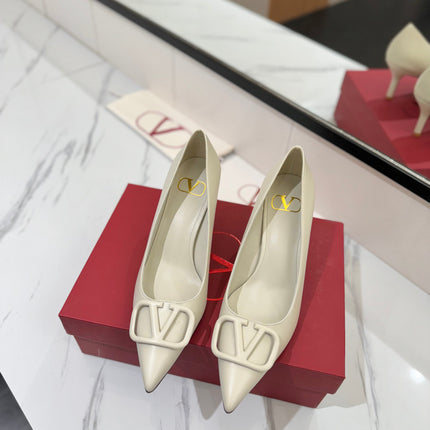 VALENTINO 26S HIGH HEELS 75 MM IN CREAM WHITE SMOOTH CALFSKIN