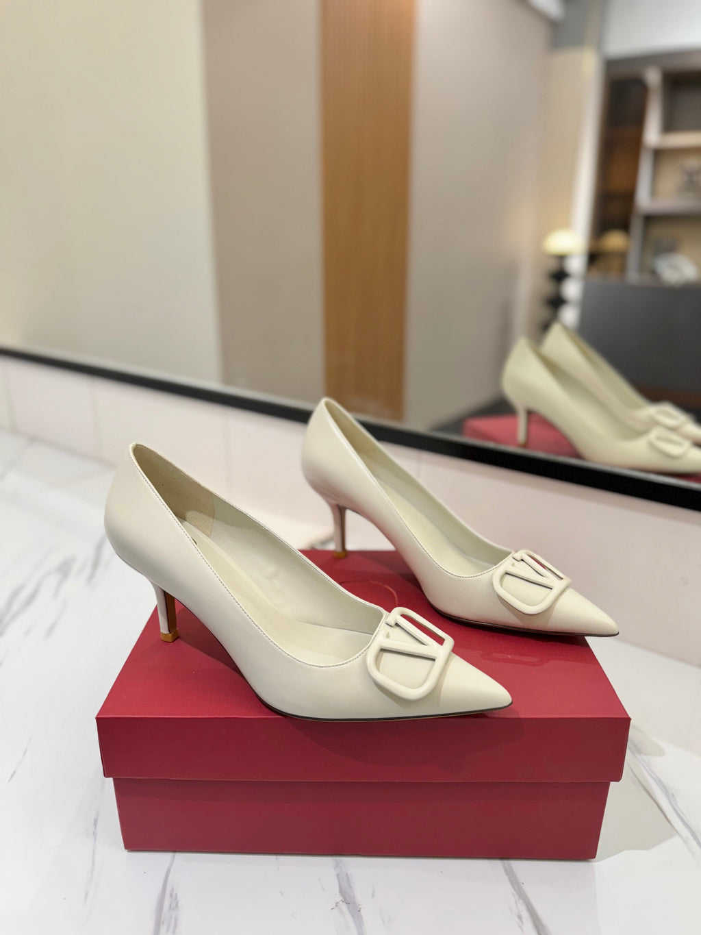 VALENTINO 26S HIGH HEELS 75 MM IN CREAM WHITE SMOOTH CALFSKIN