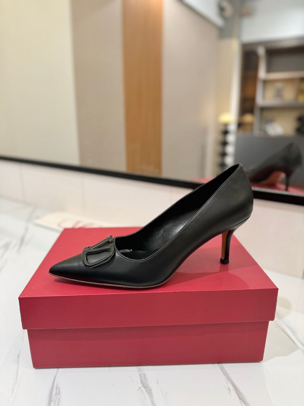 VALENTINO 26S HIGH HEELS 75 MM IN BLACK SMOOTH CALFSKIN