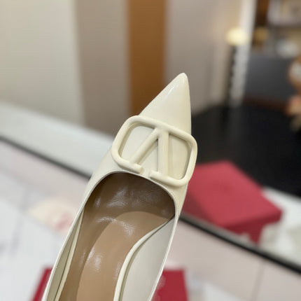 VALENTINO 26S HIGH HEELS 75 MM IN CREAM WHITE PATENT CALFSKIN