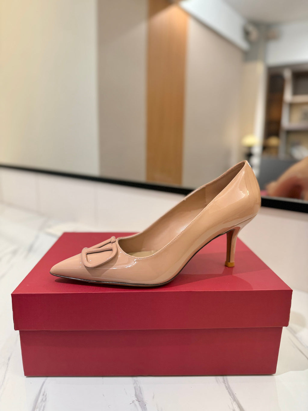 VALENTINO 26S HIGH HEELS 75 MM IN NUDE PATENT CALFSKIN