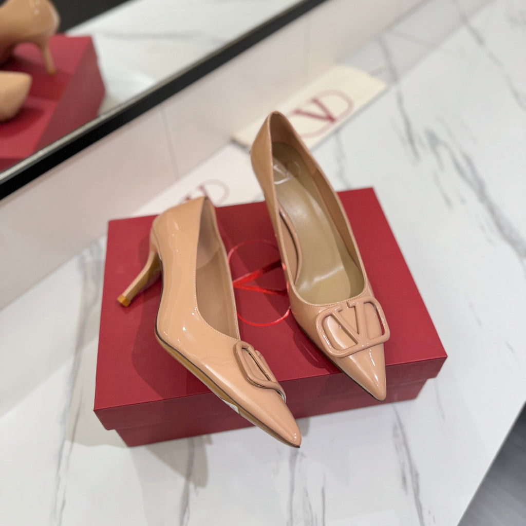 VALENTINO 26S HIGH HEELS 75 MM IN NUDE PATENT CALFSKIN