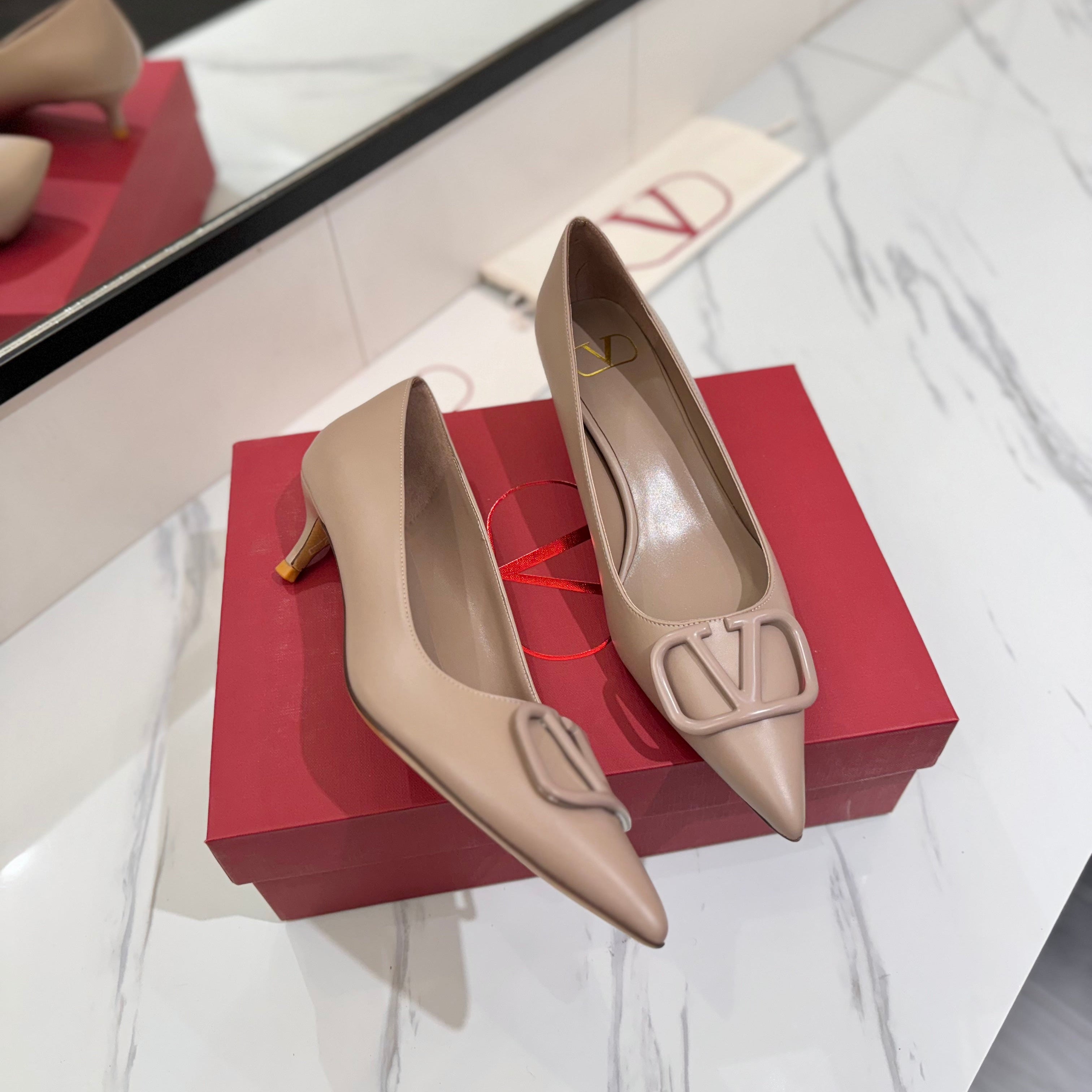 VALENTINO 26S HIGH HEELS 45 MM IN BEIGE SMOOTH CALFSKIN