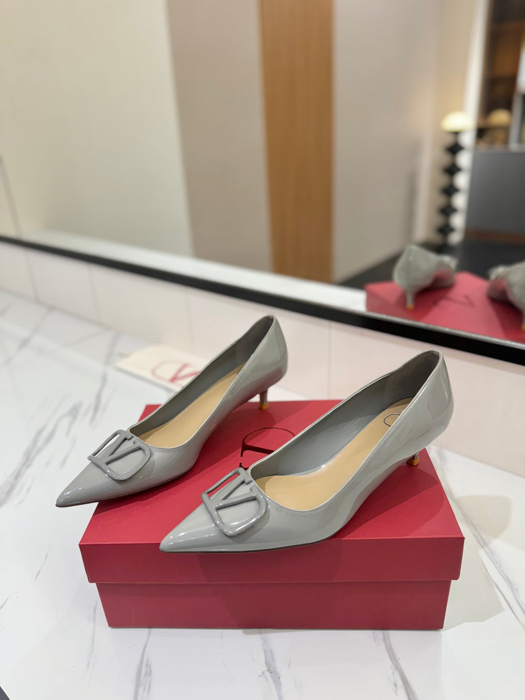 VALENTINO 26S HIGH HEELS 45 MM IN GREY PATENT CALFSKIN