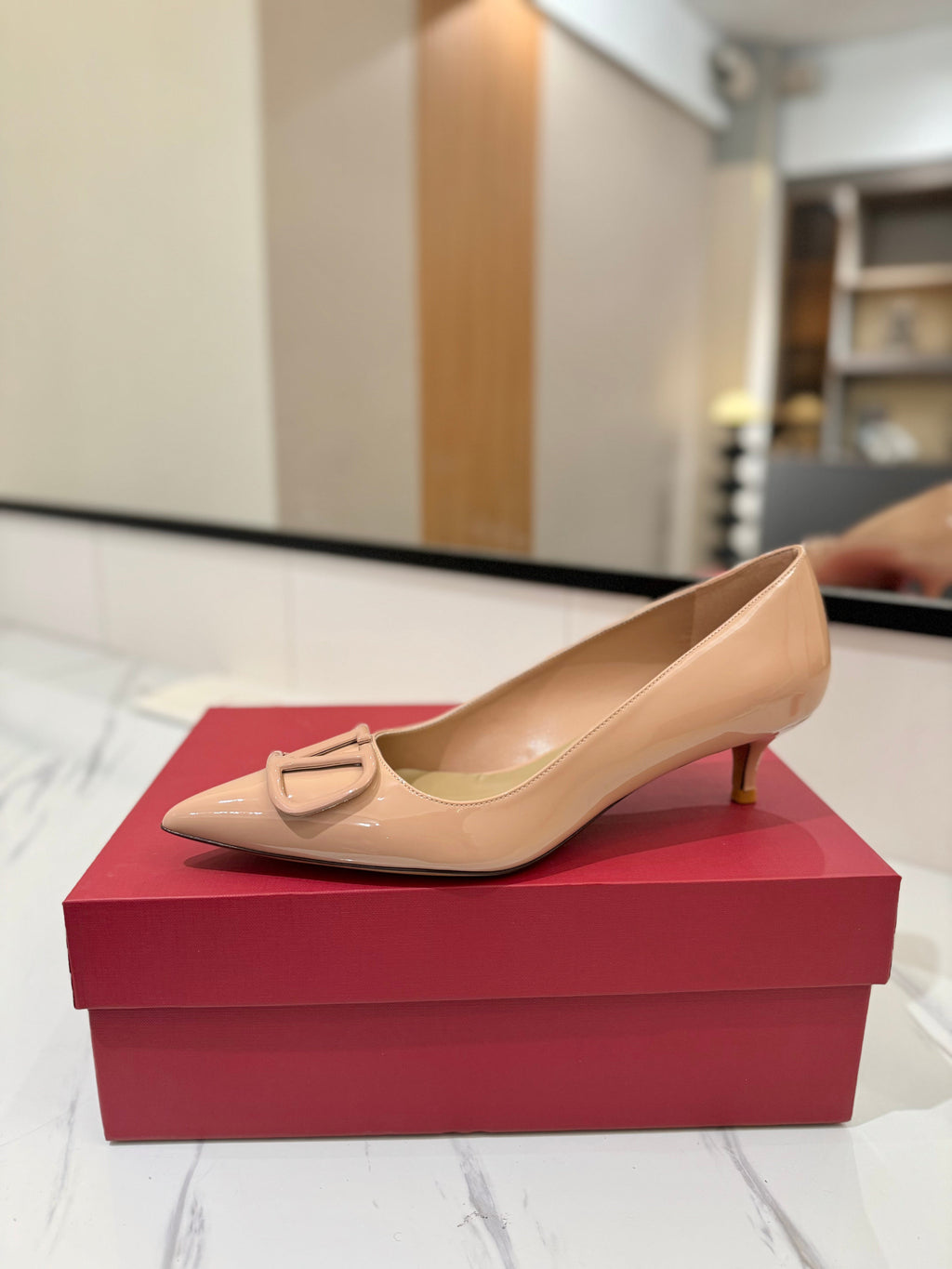 VALENTINO 26S HIGH HEELS 45 MM IN NUDE PATENT CALFSKIN