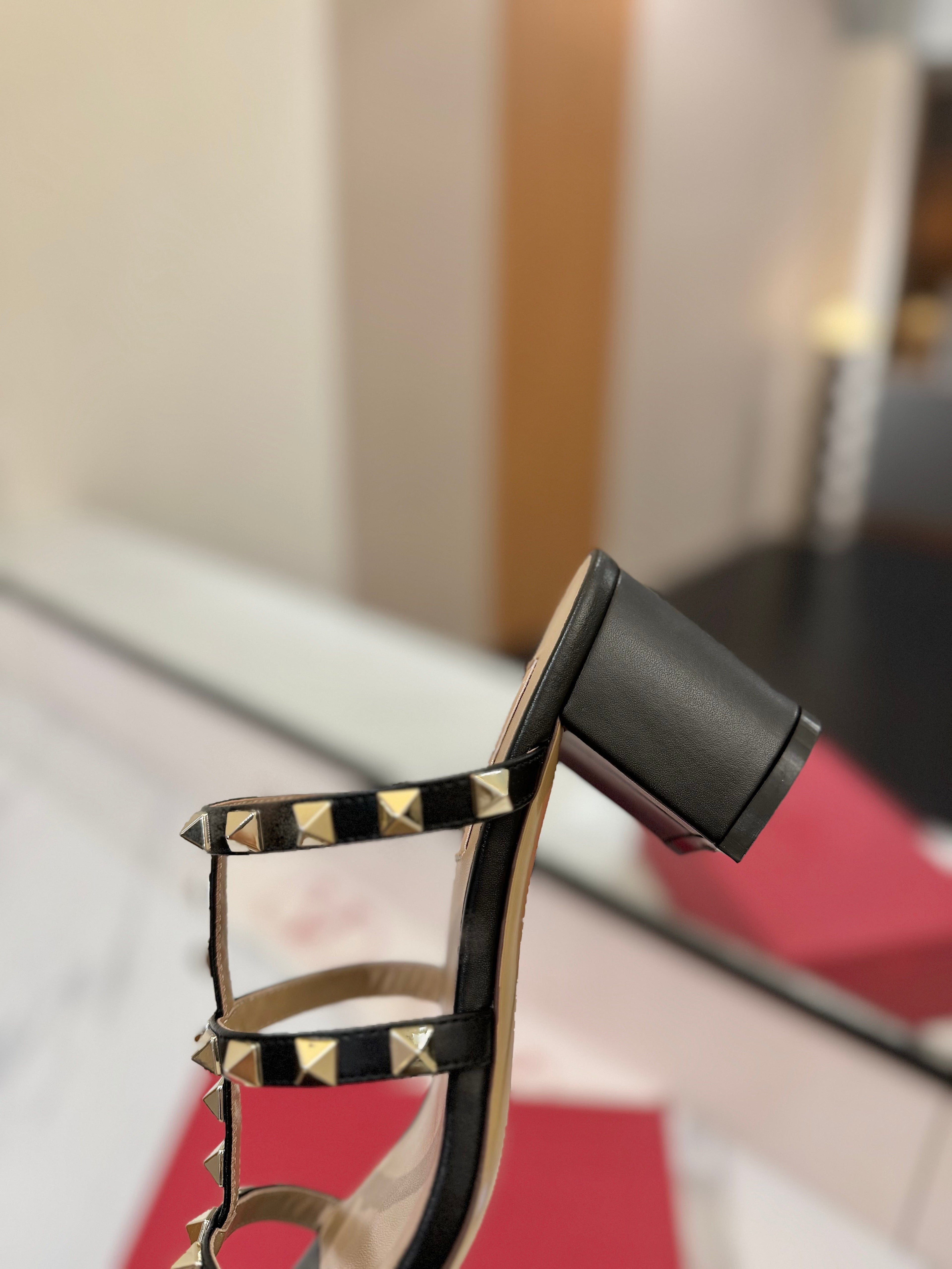 VALENTINO 26S HEELED SANDALS 60 MM IN BLACK CALFSKIN WITH GOLD STUDS