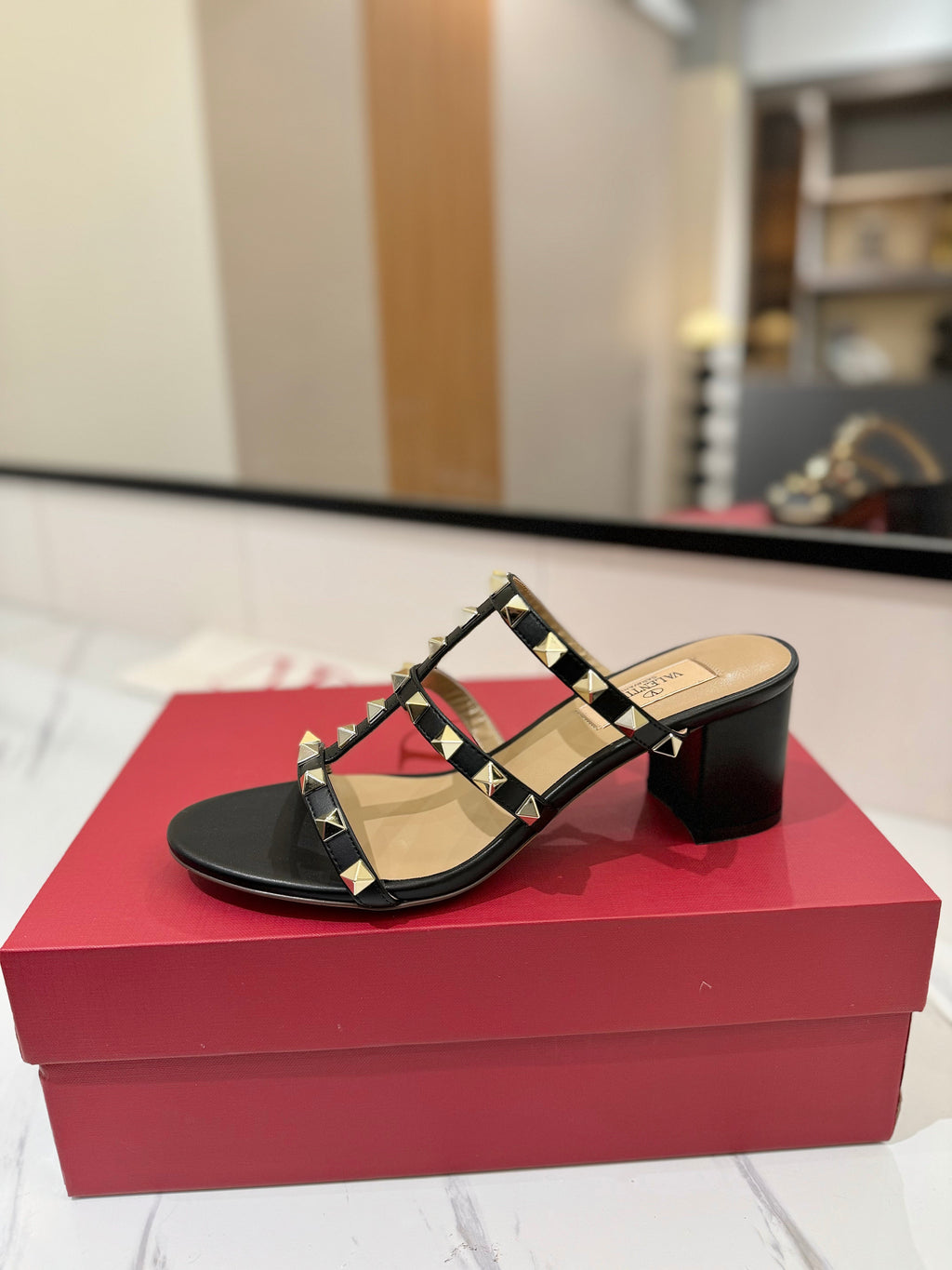 VALENTINO 26S HEELED SANDALS 60 MM IN BLACK CALFSKIN WITH GOLD STUDS