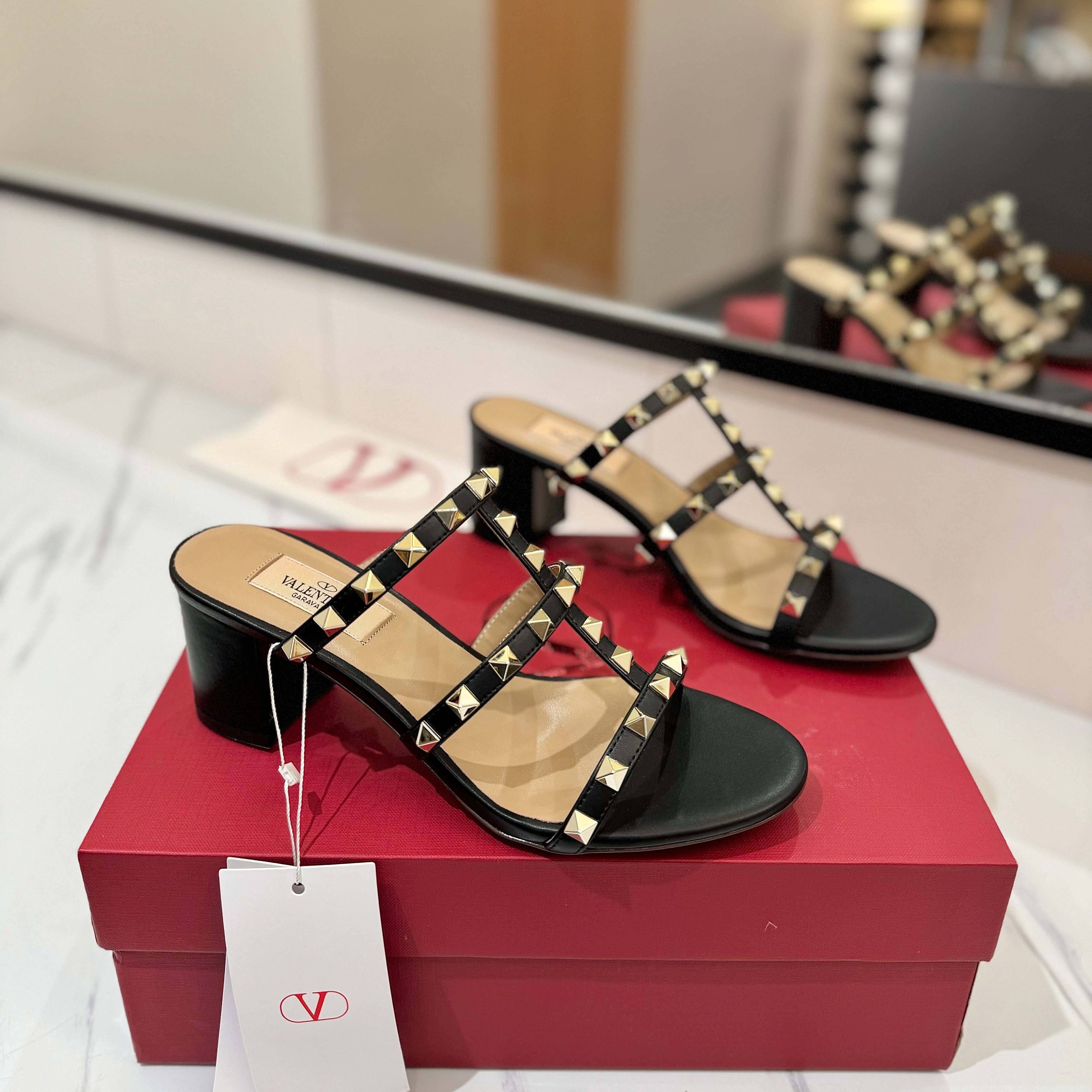 VALENTINO 26S HEELED SANDALS 60 MM IN BLACK CALFSKIN WITH GOLD STUDS