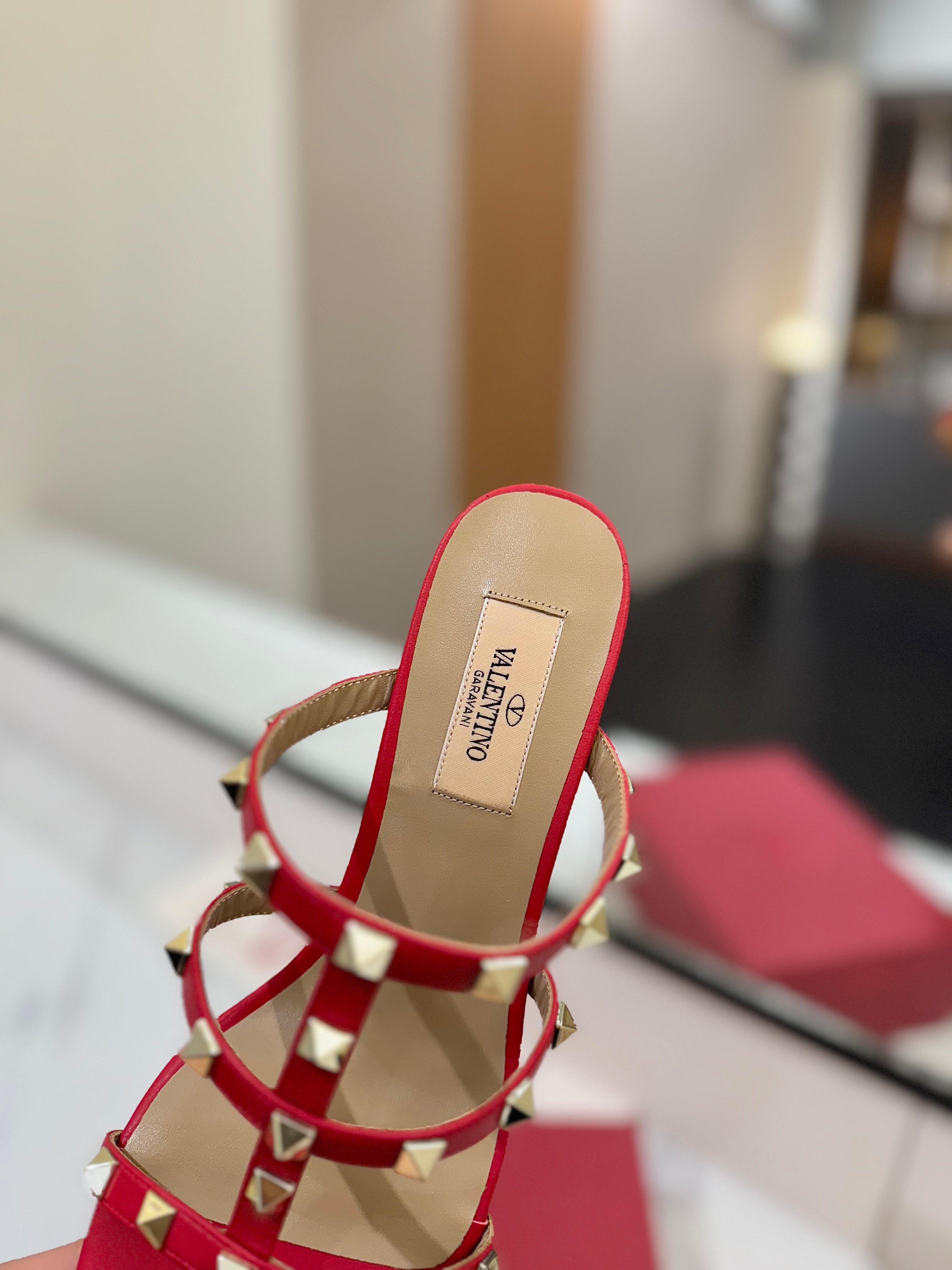 VALENTINO 26S HEELED SANDALS 60 MM IN RED CALFSKIN WITH GOLD STUDS