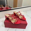VALENTINO 26S HEELED SANDALS 60 MM IN RED CALFSKIN WITH GOLD STUDS
