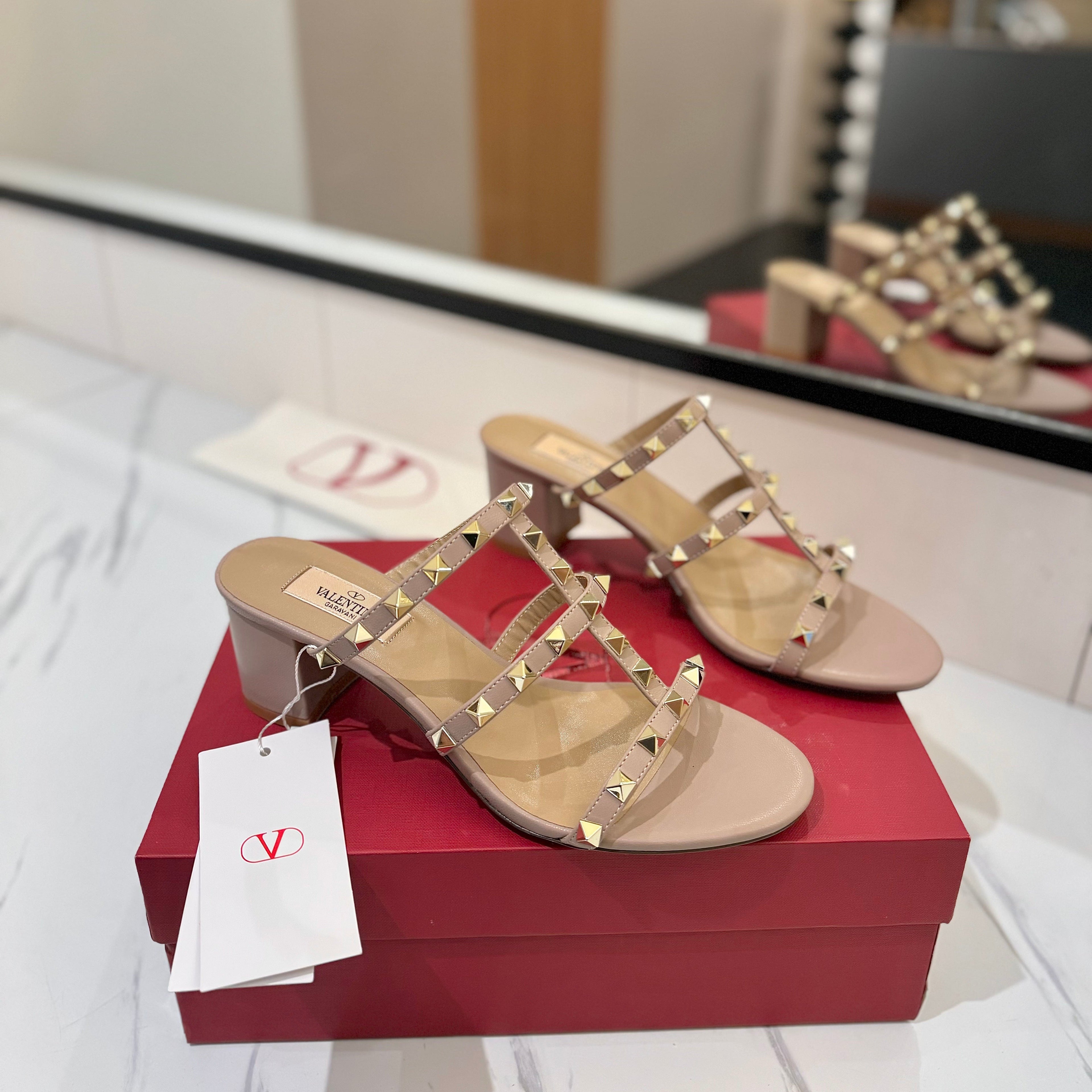 VALENTINO 26S HEELED SANDALS 60 MM IN NUDE CALFSKIN WITH GOLD STUDS