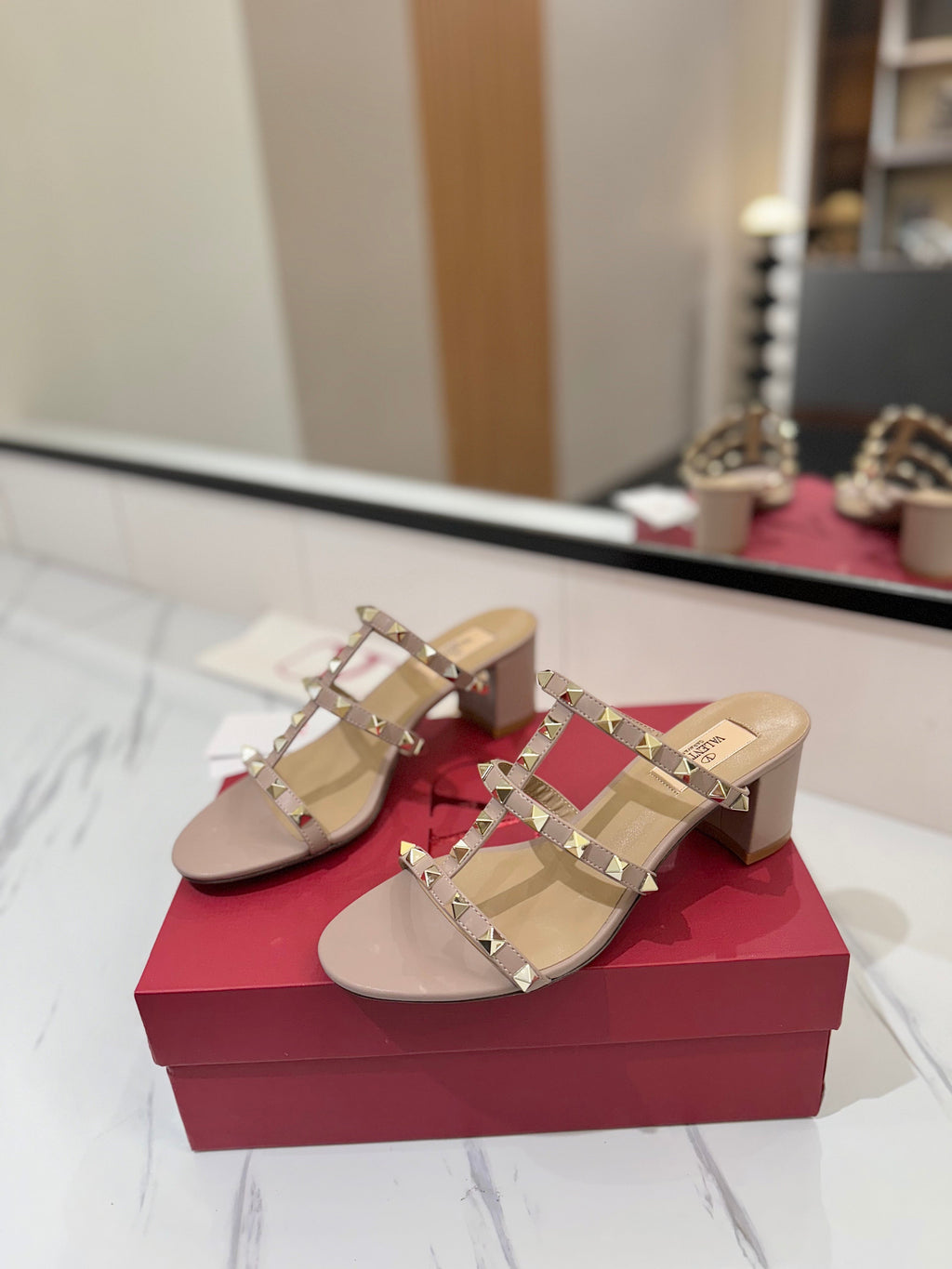 VALENTINO 26S HEELED SANDALS 60 MM IN NUDE CALFSKIN WITH GOLD STUDS