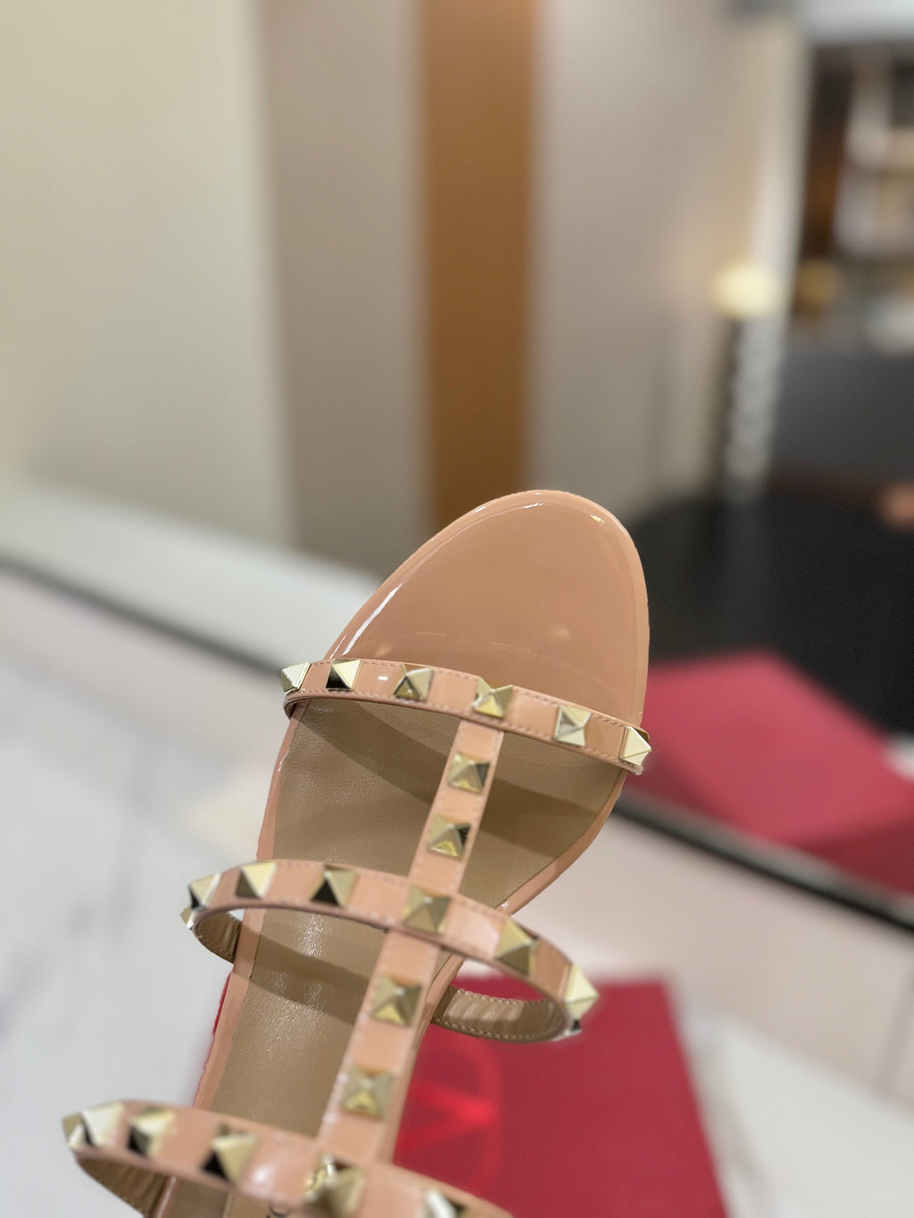 VALENTINO 26S HEELED SANDALS 60 MM IN BEIGE PINK CALFSKIN WITH GOLD STUDS