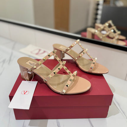 VALENTINO 26S HEELED SANDALS 60 MM IN BEIGE PINK CALFSKIN WITH GOLD STUDS