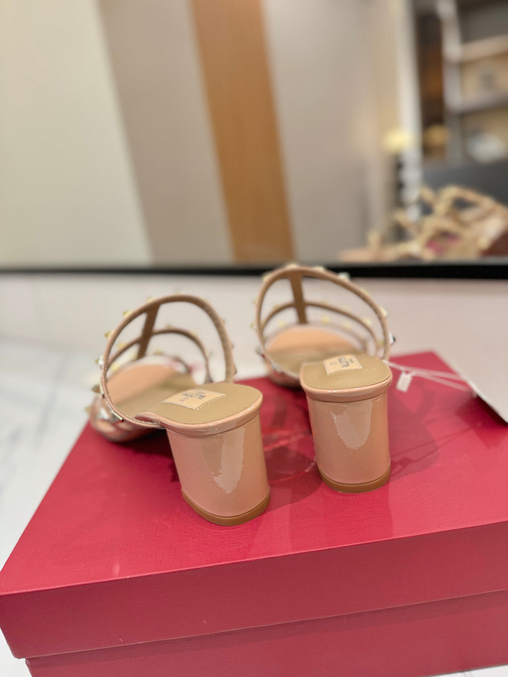 VALENTINO 26S HEELED SANDALS 60 MM IN BEIGE PINK CALFSKIN WITH GOLD STUDS