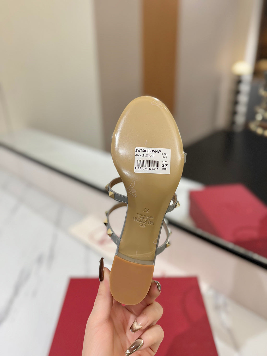VALENTINO 26S HEELED SANDALS 60 MM IN LIGHT GREY CALFSKIN WITH GOLD STUDS