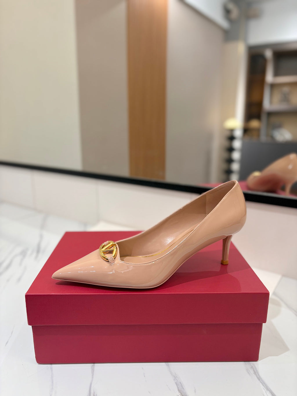 VALENTINO 26S POINTED-TOE PUMPS 65 MM IN NUDE PATENT CALFSKIN