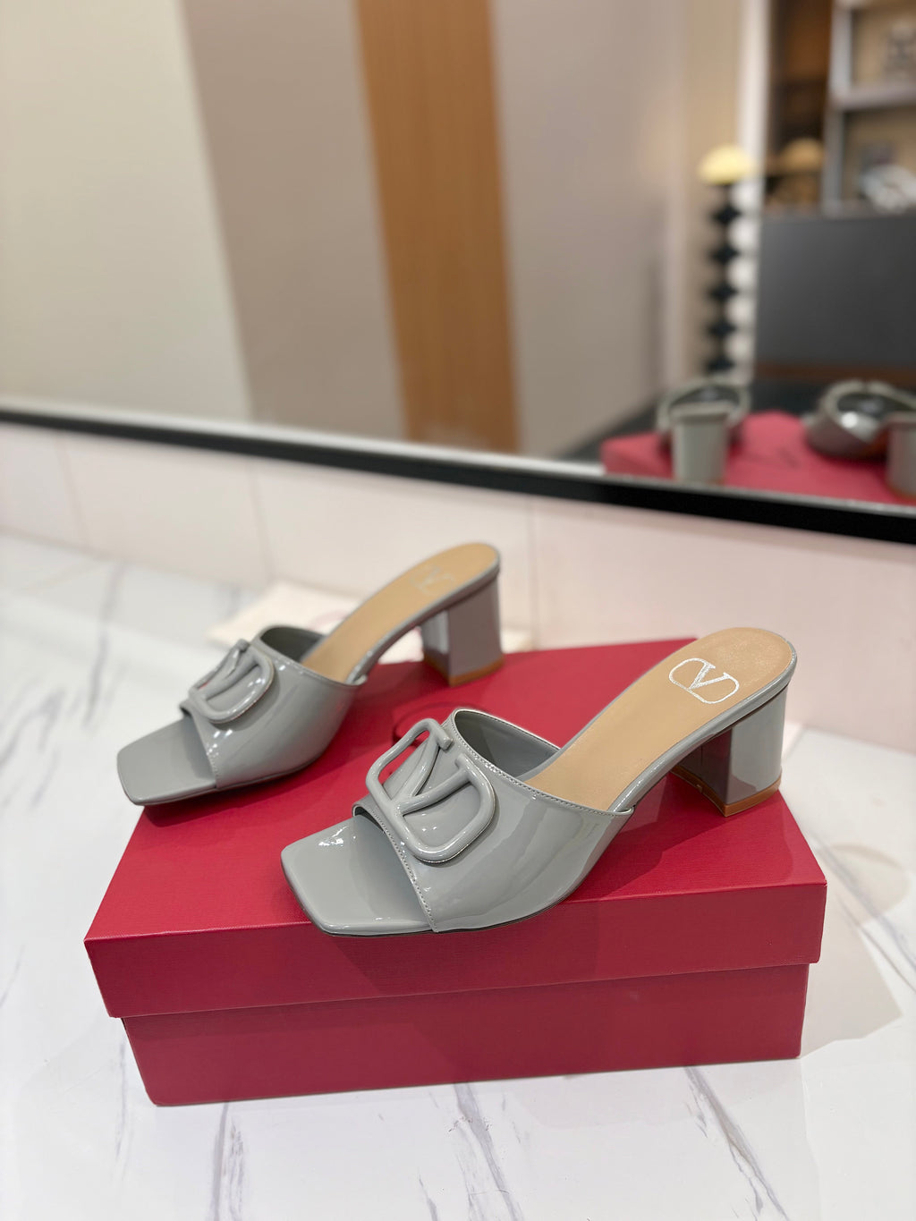 VALENTINO 26S HIGH-HEEL SANDALS 60 MM IN GREY PATENT CALFSKIN