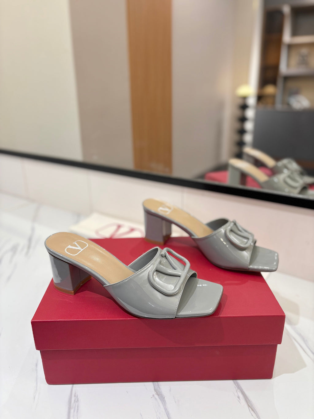 VALENTINO 26S HIGH-HEEL SANDALS 60 MM IN GREY PATENT CALFSKIN