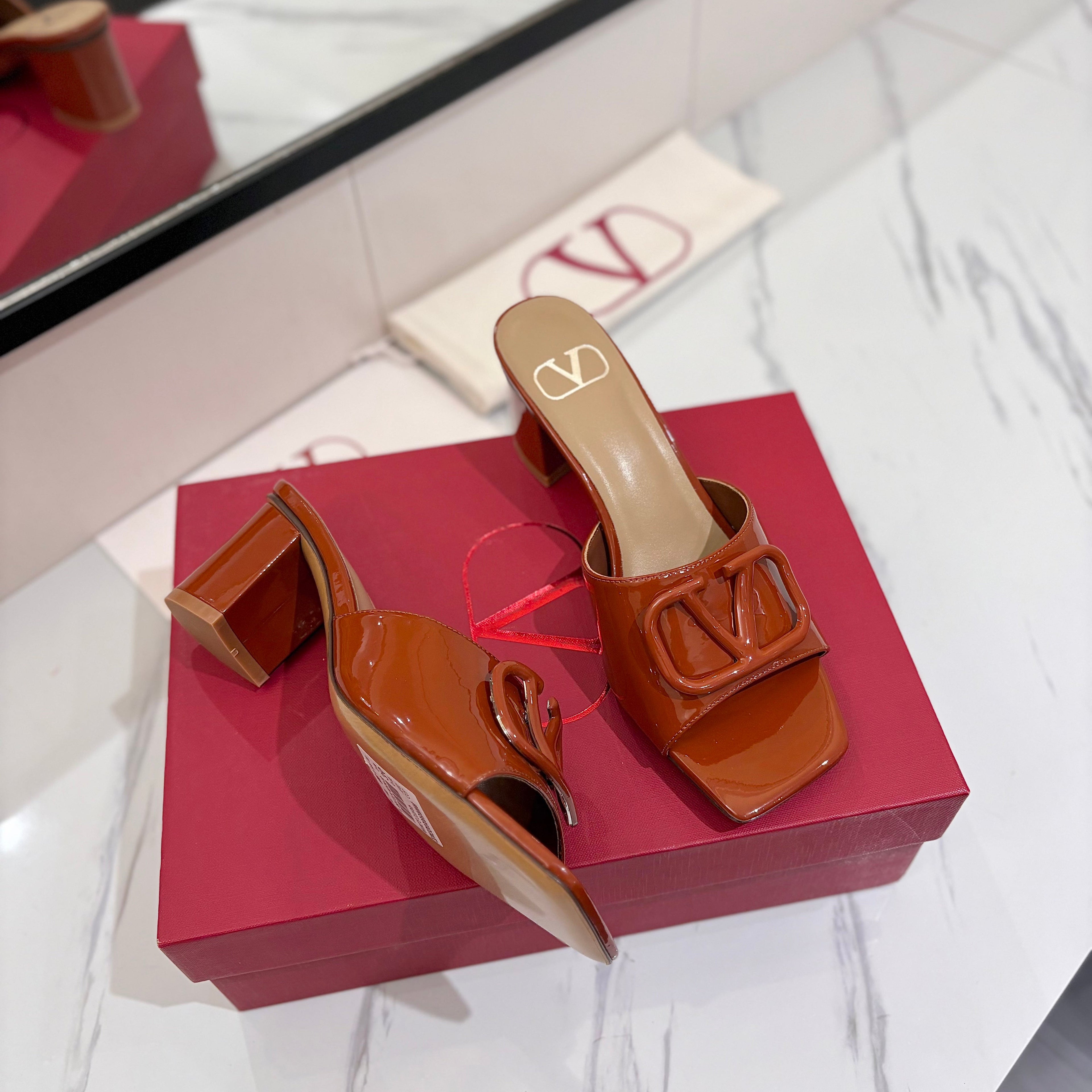 VALENTINO 26S HIGH-HEEL SANDALS 60 MM IN BROWN PATENT CALFSKIN