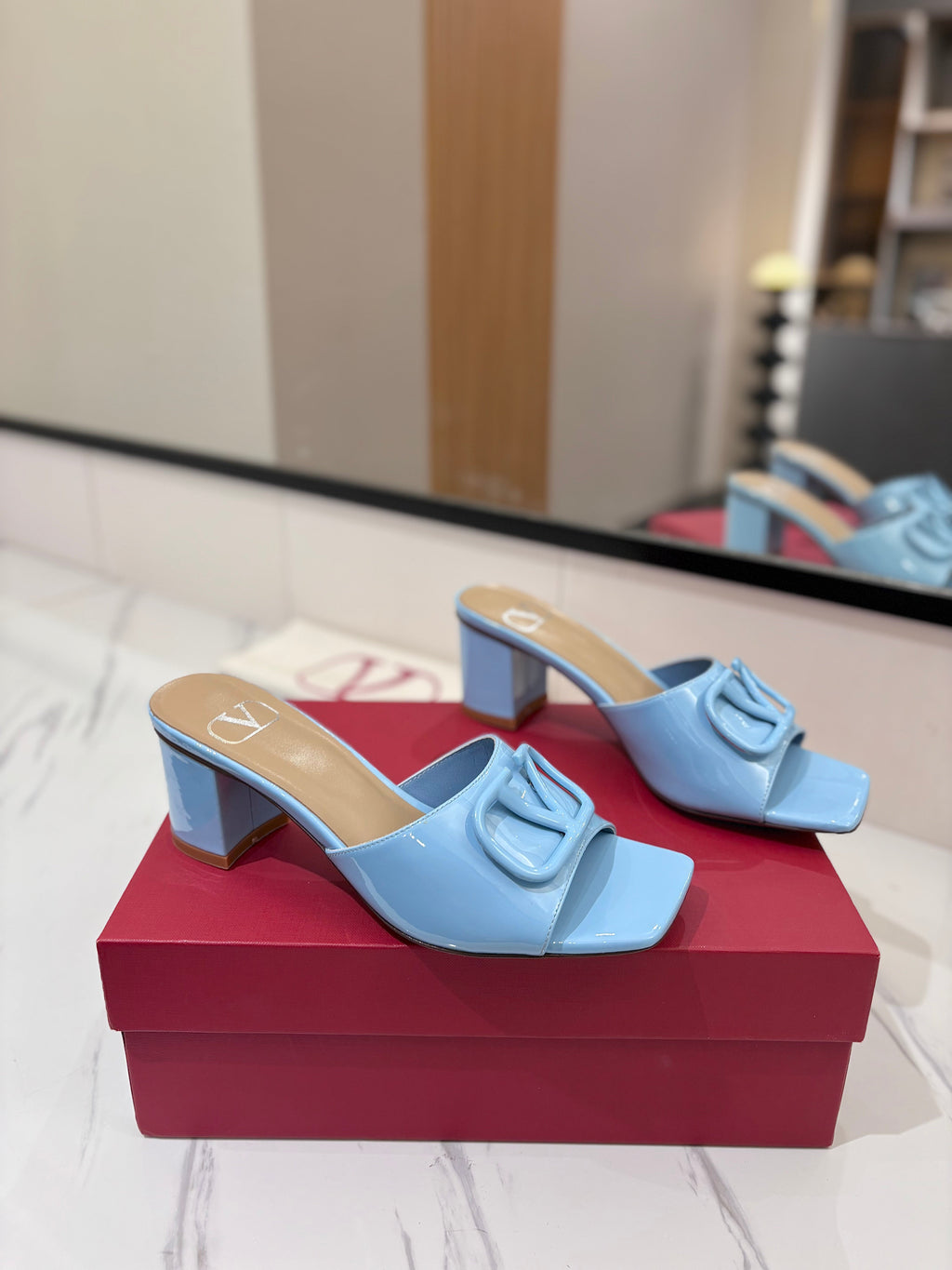 VALENTINO 26S HIGH-HEEL SANDALS 60 MM IN SKY BLUE PATENT CALFSKIN
