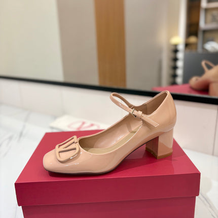 VALENTINO 26S MARY JANE HEELS 60 MM IN NUDE PATENT CALFSKIN