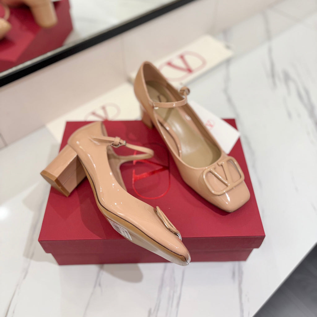 VALENTINO 26S MARY JANE HEELS 60 MM IN NUDE PATENT CALFSKIN