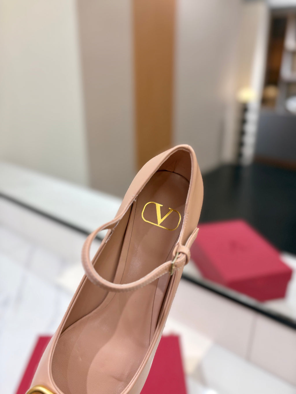 VALENTINO 26S MARY JANE HEELS 60 MM IN NUDE SMOOTH CALFSKIN WITH GOLD HARDWARE