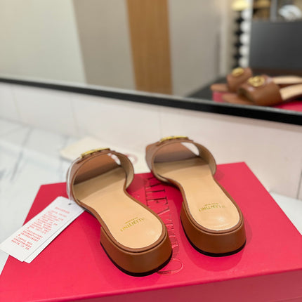 VALENTINO 26S SANDALS IN BROWN SMOOTH CALFSKIN WITH GOLD HARDWARE