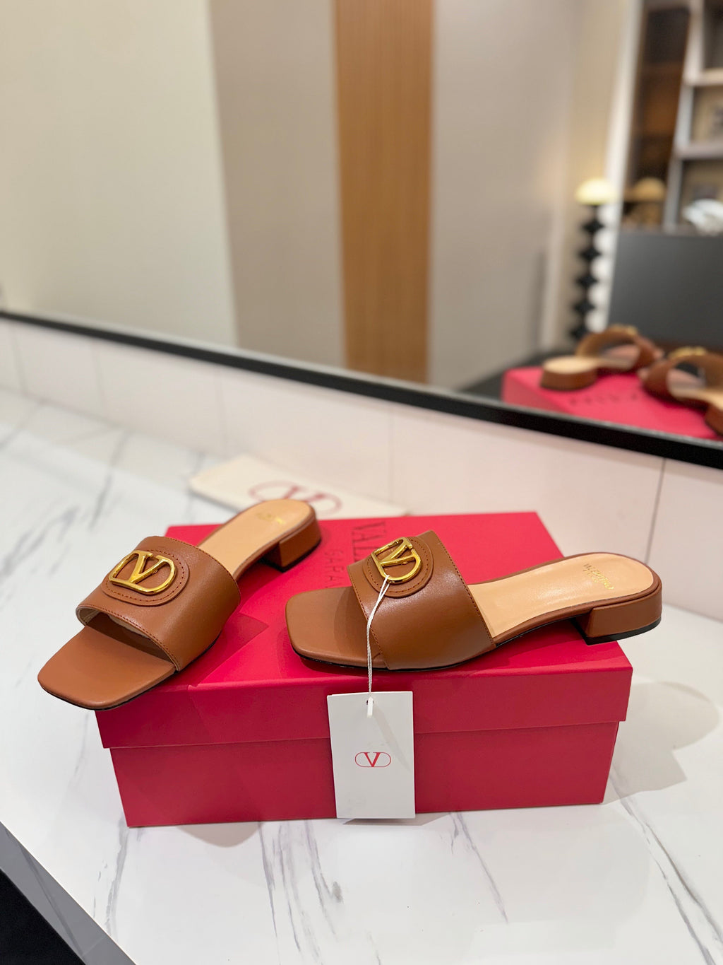 VALENTINO 26S SANDALS IN BROWN SMOOTH CALFSKIN WITH GOLD HARDWARE