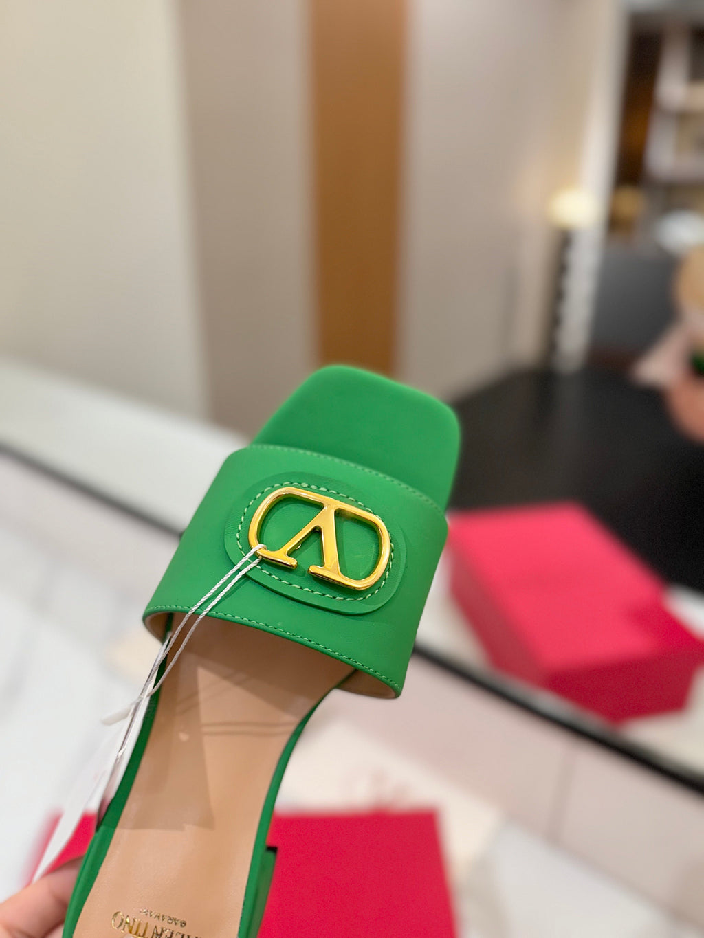 VALENTINO 26S SANDALS IN GREEN SMOOTH CALFSKIN WITH GOLD HARDWARE