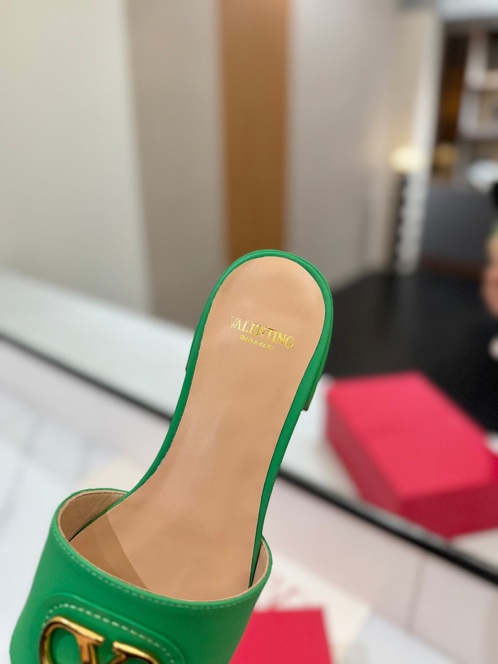 VALENTINO 26S SANDALS IN GREEN SMOOTH CALFSKIN WITH GOLD HARDWARE