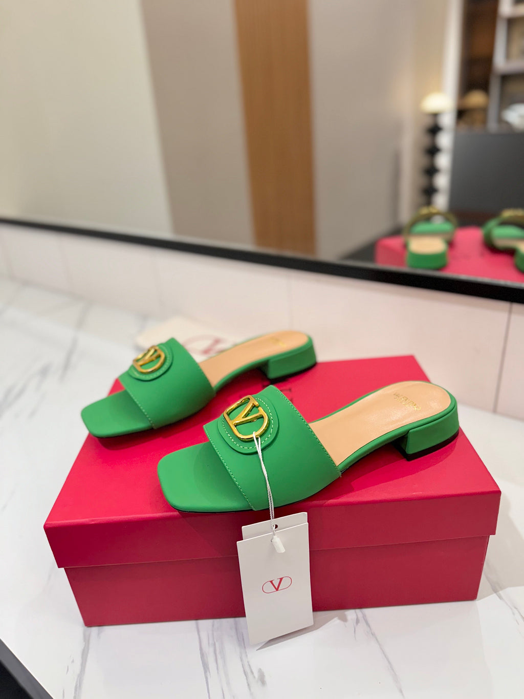 VALENTINO 26S SANDALS IN GREEN SMOOTH CALFSKIN WITH GOLD HARDWARE