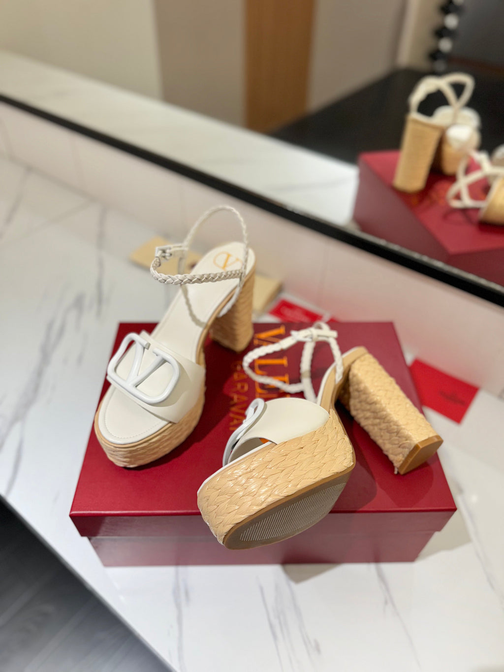 VLTN ESPADRILLE WEDGE SANDALS 25S 115 MM IN WHITE LAMBSKIN