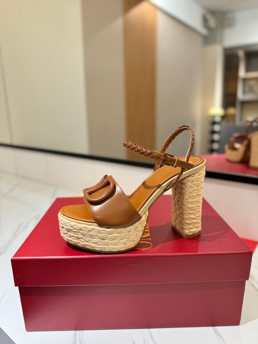 VLTN ESPADRILLE WEDGE SANDALS 25S 115 MM IN BROWN LAMBSKIN